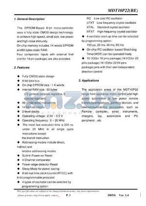 MDT10P22 datasheet - 8-bit micro-controller