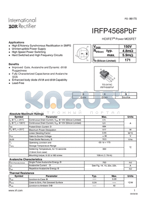 IRFP4568PBF datasheet - HEXFETPower MOSFET