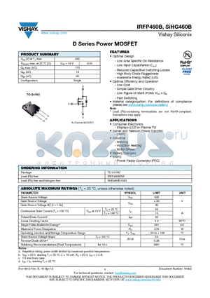IRFP460B datasheet - D Series Power MOSFET