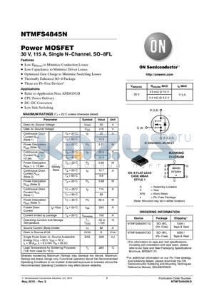 NTMFS4845NT3G datasheet - Power MOSFET 30 V, 115 A, Single N−Channel, SO−8FL