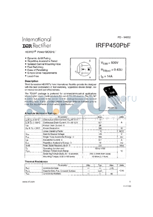 IRFP450PBF datasheet - HEXFET POWER MOSFET