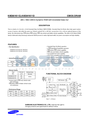 K4E641611D-TC60 datasheet - 4M x 16bit CMOS Dynamic RAM with Extended Data Out