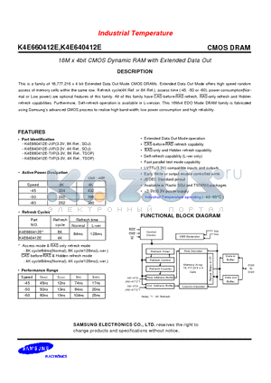 K4E660412E-JI60 datasheet - 16M x 4bit CMOS Dynamic RAM with Extended Data Out