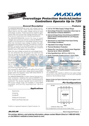MAX6398ATT-T datasheet - Overvoltage Protection Switch/Limiter Controllers Operate Up to 72V