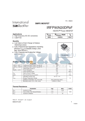 IRFP90N20DPBF datasheet - SMPS MOSFET