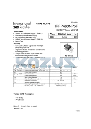 IRFP460NPBF datasheet - HEXFET Power MOSFET
