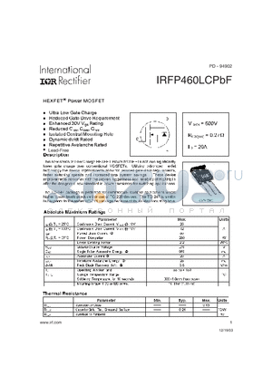 IRFP460LCPBF datasheet - HEXFET Power MOSFET
