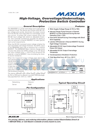 MAX6399 datasheet - High-Voltage, Overvoltage/Undervoltage, Protection Switch Controller