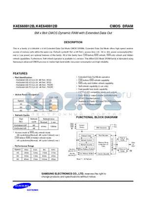 K4E660812B datasheet - 8M x 8bit CMOS Dynamic RAM with Extended Data Out