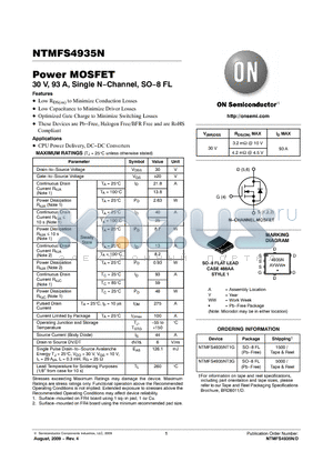 NTMFS4935NT1G datasheet - Power MOSFET 30 V, 93 A, Single N−Channel, SO−8 FL