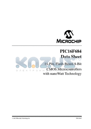 PIC16FF684-E/MLSQTP datasheet - 14-Pin, Flash-Based 8-Bit CMOS Microcontrollers with nanoWatt Technology