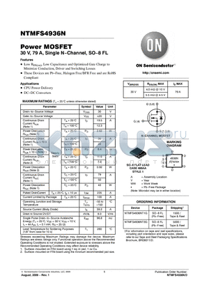 NTMFS4936NT3G datasheet - Power MOSFET 30 V, 79 A, Single N−Channel, SO−8 FL