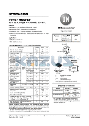 NTMFS4939N datasheet - Power MOSFET 30 V, 53 A, Single N−Channel, SO−8 FL