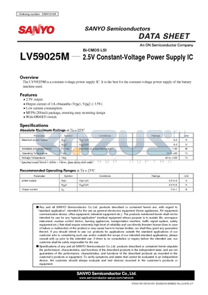 LV59025M_1009 datasheet - 2.5V Constant-Voltage Power Supply IC