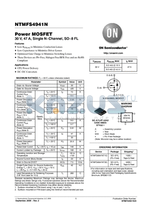 NTMFS4941NT1G datasheet - Power MOSFET 30 V, 47 A, Single N−Channel, SO−8 FL