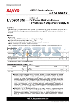 LV59018M datasheet - 1.8V Constant-Voltage Power Supply IC