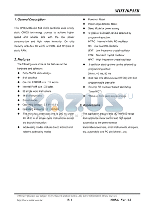 MDT10P55B1S datasheet - 8-bit micro-controller