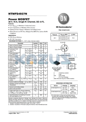 NTMFS4937NT3G datasheet - Power MOSFET 30 V, 70 A, Single N−Channel, SO−8 FL