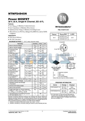 NTMFS4945NT1G datasheet - Power MOSFET 30 V, 35 A, Single N−Channel, SO−8 FL