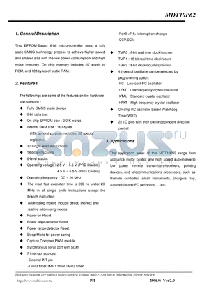 MDT10P62 datasheet - 8-bit micro-controller