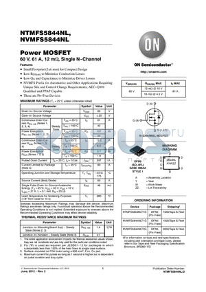 NTMFS5844NL datasheet - Power MOSFET 60 V, 61 A, 12 m, Single N.Channel