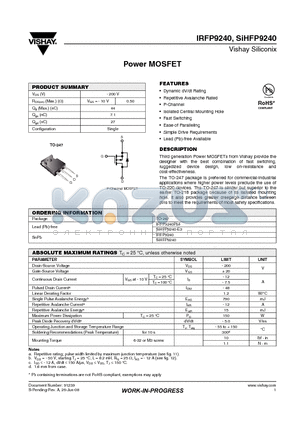 IRFP9240PBF datasheet - Power MOSFET