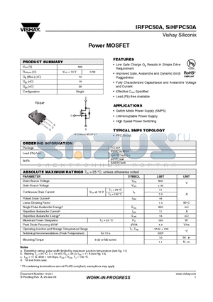 IRFPC50A datasheet - Power MOSFET