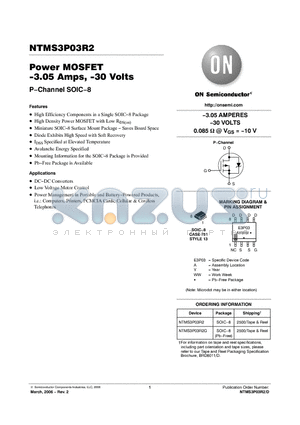 NTMS3P03R2G datasheet - Power MOSFET -3.05 Amps, -30 Volts