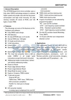 MDT10P716 datasheet - 8-bit micro-controller