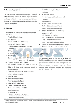 MDT10P72 datasheet - 8-bit micro-controller