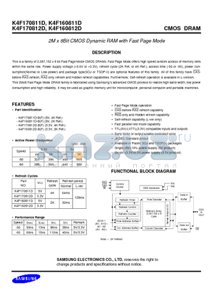 K4F170811D datasheet - 2M x 8Bit CMOS Dynamic RAM with Fast Page Mode