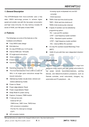 MDT10P7212S11 datasheet - 8-bit micro-controller