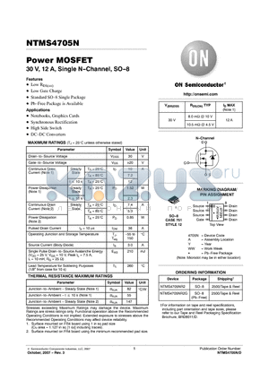 NTMS4705NR2 datasheet - Power MOSFET 30 V, 12 A, Single N-Channel, SO-8