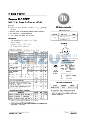 NTMS4404NR2 datasheet - Power MOSFET