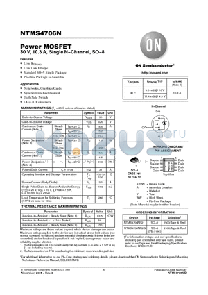 NTMS4706N datasheet - Power MOSFET 30 V, 10.3 A, Single N−Channel, SO−8