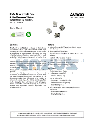 HSMF-A204-XXXXX datasheet - Surface Mount LED Indicators, PLCC-4 SMT LEDs