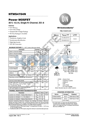 NTMS4704NR2 datasheet - Power MOSFET 30 V, 12.3 A, Single N−Channel, SO−8