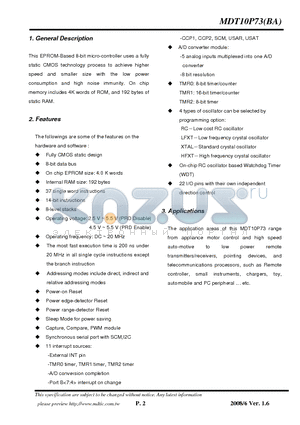 MDT10P73S11 datasheet - 8-bit micro-controller