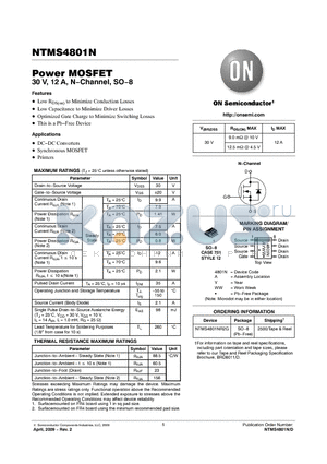 NTMS4801NR2G datasheet - Power MOSFET 30 V, 12 A, N−Channel, SO−8