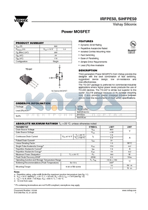 IRFPE50PBF datasheet - Power MOSFET