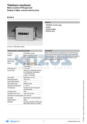 M410A datasheet - Totalizers mechanic