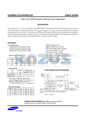 K4F660412D datasheet - 16M x 4bit CMOS Dynamic RAM with Fast Page Mode