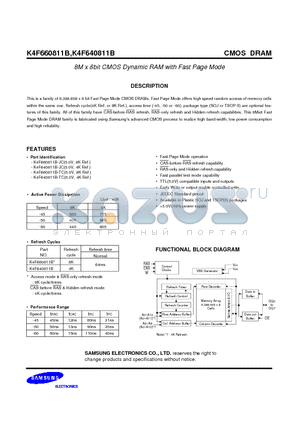 K4F660811B datasheet - 8M x 8bit CMOS Dynamic RAM with Fast Page Mode