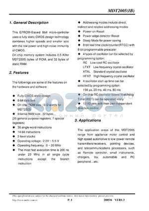 MDT2005IB datasheet - 8-bit micro-controller