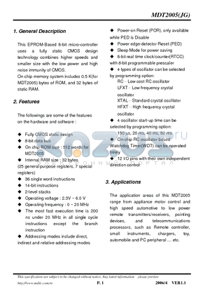 MDT2005JG datasheet - 8-bit micro-controller