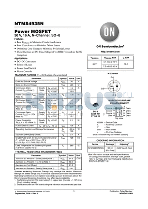 NTMS4935N datasheet - Power MOSFET 30 V, 16 A, N−Channel, SO−8