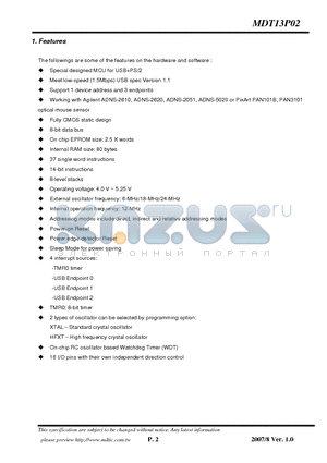MDT13P02 datasheet - MCU for USBPS/2