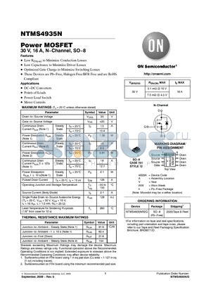 NTMS4935NR2G datasheet - Power MOSFET 30 V, 16 A, N−Channel, SO−8