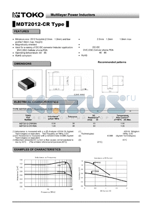 MDT2012-CR1R0N datasheet - Multilayer Power Inductors