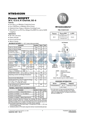 NTMS4939NR2G datasheet - Power MOSFET 30 V, 12.5 A, N−Channel, SO−8